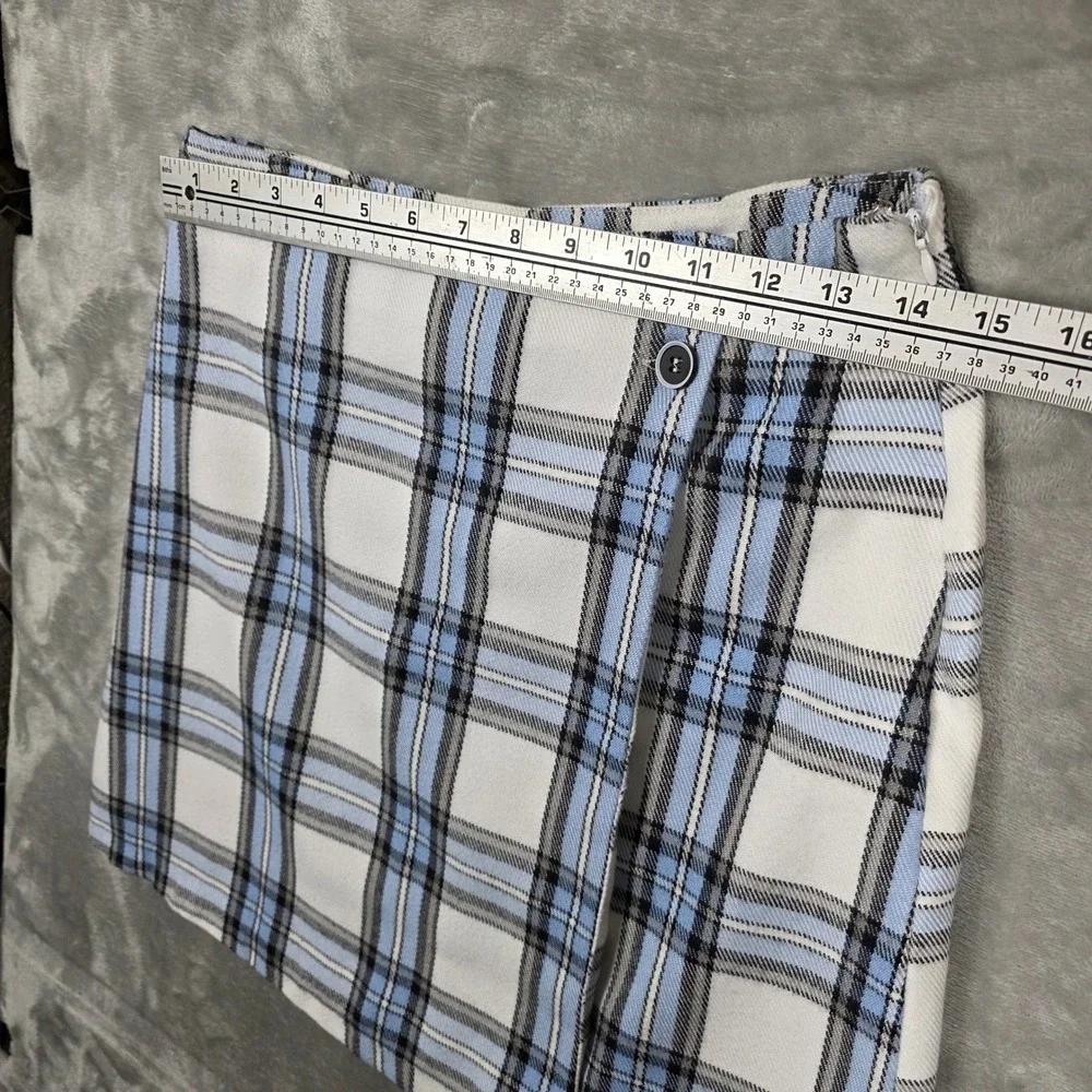 Blue‎ Rain Wrap Mini Skirt Button Detail White Blue Plaid Size S